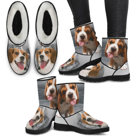 Beagle Print Faux Fur Boots For Women-Free Shipping