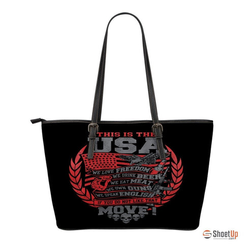This Is The USA We Love Freedom-Small Leather Tote Bag-Free Shipping