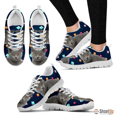 Chartreux Cat Print (White/Black) Running Shoes For Women-Free Shipping