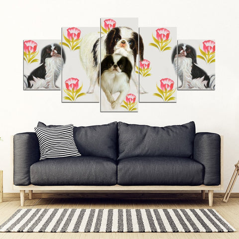 Japanese Chin Floral Print-5 Piece Framed Canvas- Free Shipping
