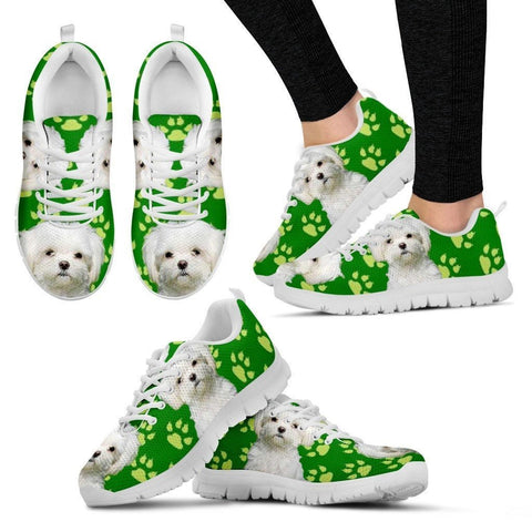 Paws Print Maltese (Black/White) Running Shoes For Women-Express Delivery