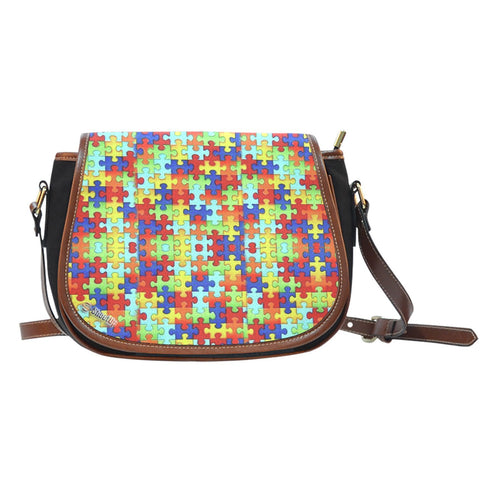 Autism Symbol Canvas/Leather Trim Saddle Bag- Free Shipping