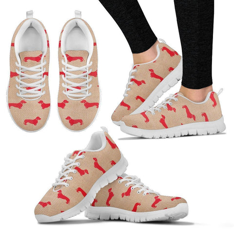 Dachshund Red Pattern Print Sneakers For Women- Express Shipping