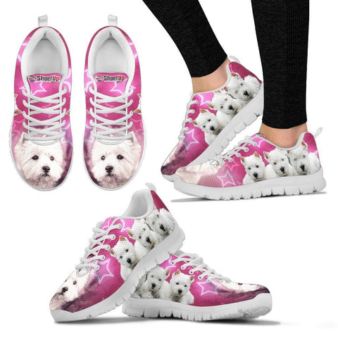West Highland White Terrier On Pink Print Running Shoes For Women- Free Shipping