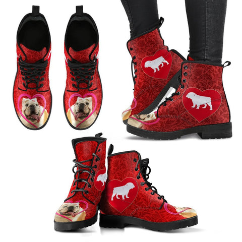 Valentine's Day Special- Bulldog On Red Print Boots For Women-Free Shipping