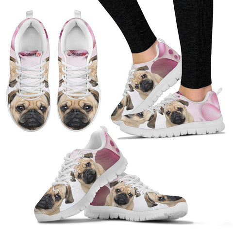 Pug Pink White Print Running Shoes For Women-Free Shipping