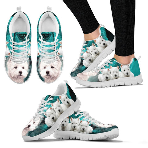 West Highland White Terrier On Deep Skyblue Print Sneakers For Women- Free Shipping