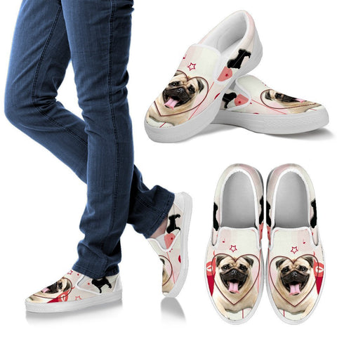 Valentine's Day Special Pug Dog Print Slip Ons For Women- Free Shipping