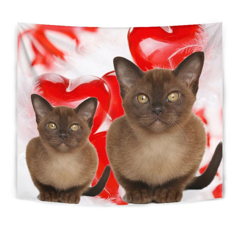 Burmese Cat On Red Print Tapestry-Free Shipping