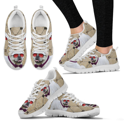 Pug Dog With Red Glasses Print Running Shoes For Women-Free Shipping