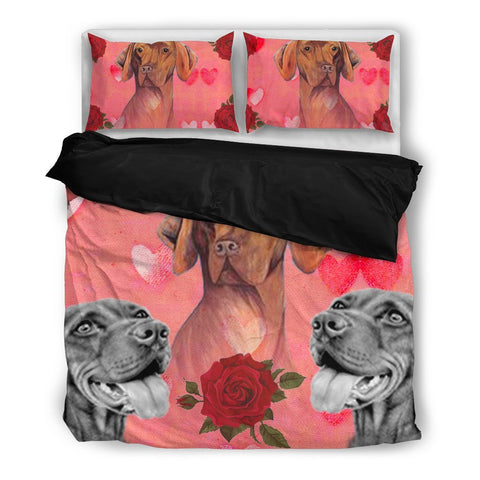 Valentine's Day Special-Vizsla Dog With Red Rose Print Bedding Set-Free Shipping