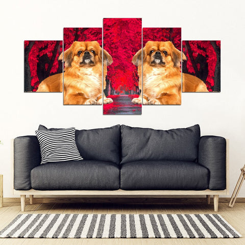 Pekingese Dog Print 5 Piece Framed Canvas- Free Shipping