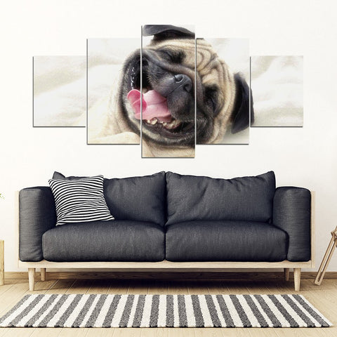 Laughing Pug Print Piece Framed Canvas- Free Shipping