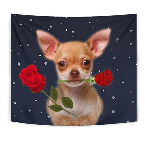 Chihuahua With Rose Print Tapestry-Free Shipping