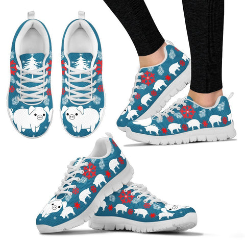 Large White pig Print Christmas Running Shoes For Women-Free Shipping