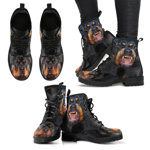 Rottweiler On Black Print Boots For Women- Express Shipping