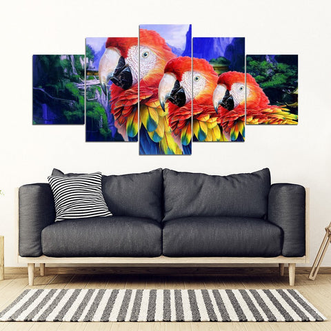 Scarlet Macaw Parrot Print 5 Piece Framed Canvas- Free Shipping