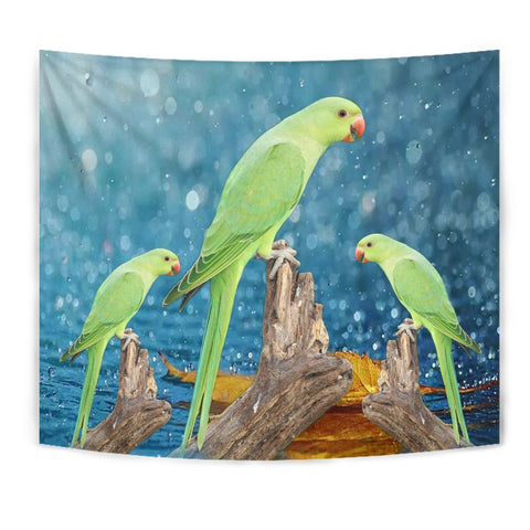 Rose Ringed Parakeet On Raining Print Tapestry-Free Shipping