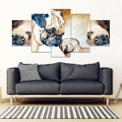 Pug Dog Mother With Puppy Print- 5 Piece Framed Canvas- Free Shipping