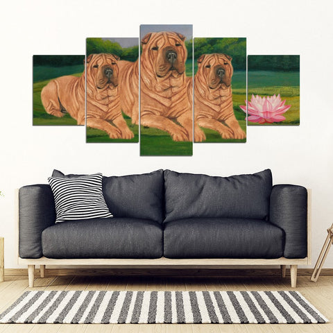 Shar Pei Dog Print-5 Piece Framed Canvas- Free Shipping