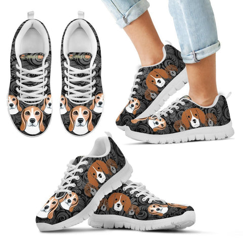Beagle On Black-Kid's Running Shoes-Free Shipping