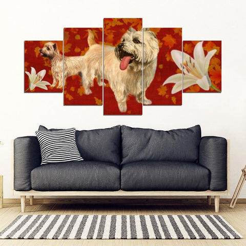 Cairn Terrier With White Lily Print-5 Piece Framed Canvas- Free Shipping