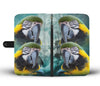 Blue and Yellow Macaw Print Wallet Case-Free Shipping