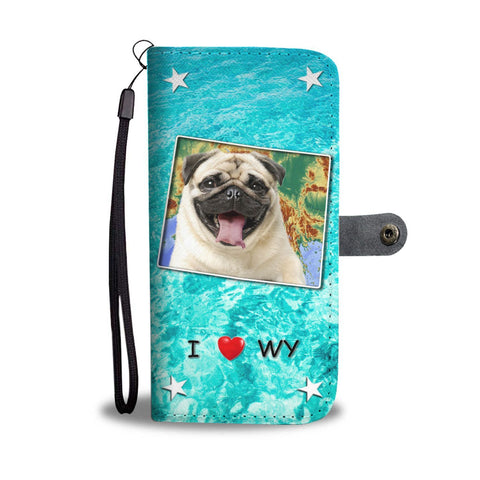 Cute Pug Dog Print Wallet Case-Free Shipping-WY State