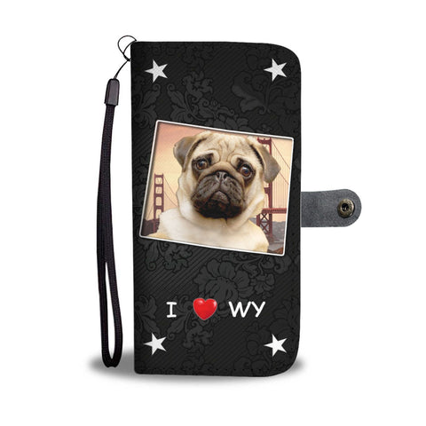 Pug Dog On Black Print Wallet Case-Free Shipping-WY State