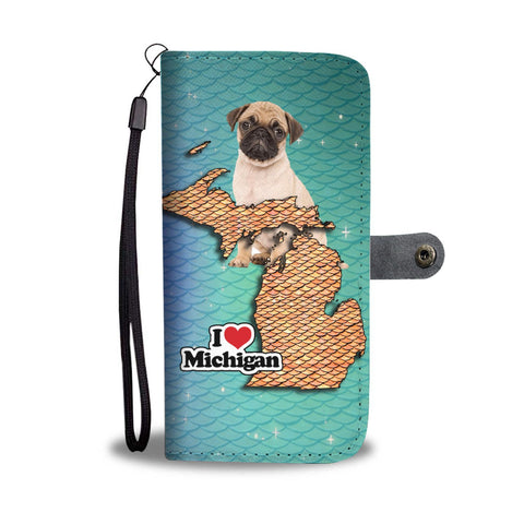 Lovely Pug Dog Print Wallet Case-Free Shipping-MI State