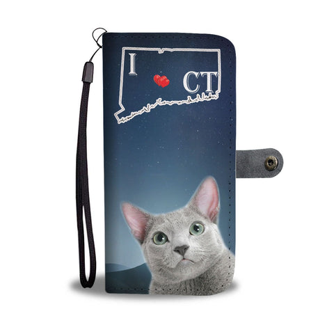 Russian Blue Cat Print Wallet Case-Free Shipping-CT State