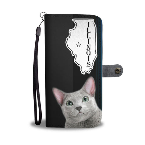 Russian Blue Cat Print Wallet Case-Free Shipping-IL State
