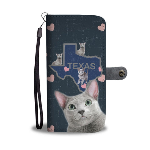 Russian Blue Cat Print Wallet Case-Free Shipping-TX State