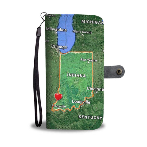 Indiana Map Print Wallet Case-Free Shipping-IN State