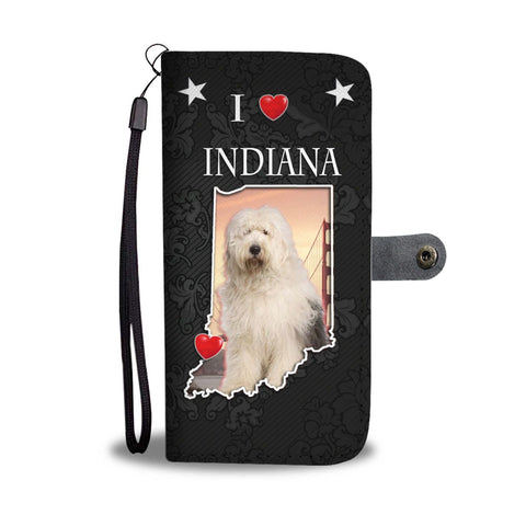 Old English Sheepdog On Black Print Wallet Case-Free Shipping-IN State