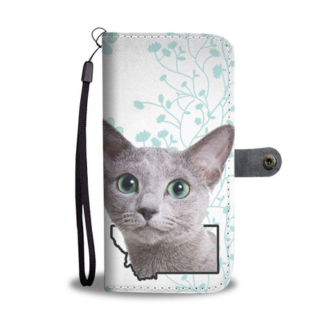 Russian Blue Cat Print Wallet Case-Free Shipping-MT State