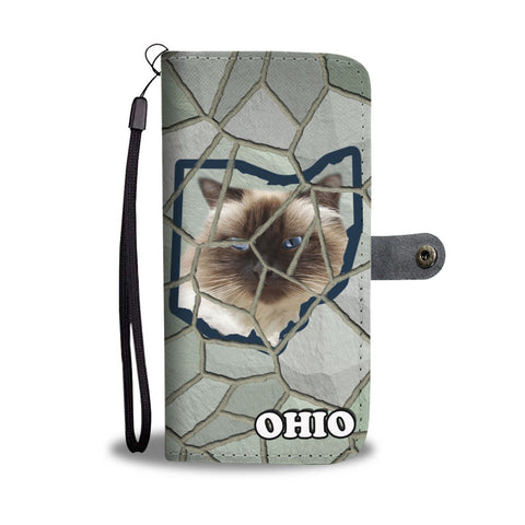 Himalayan Cat Stone Pattern Print Wallet Case-Free Shipping-OH State