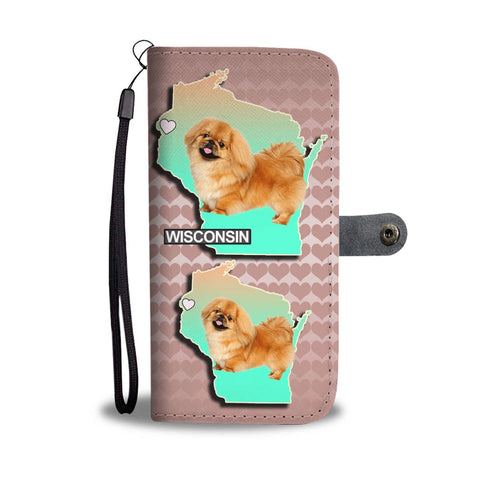 Cute Pekingese Dog On Hearts Print Wallet Case-Free Shipping-WI State