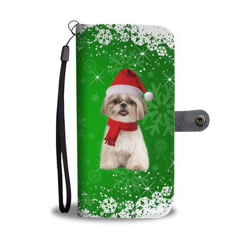 Shih Tzu Dog Green Christmas Print Wallet Case-Free Shipping