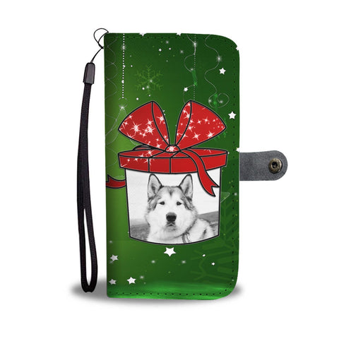 Alaskan Malamute Dog On Christmas Print Wallet Case-Free Shipping