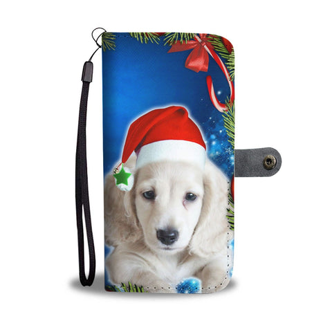Cute Dachshund Dog On Christmas Print Wallet Case-Free Shipping