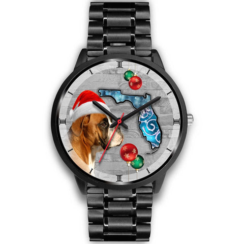 Boxer Dog On Christmas Florida Black Wrist Watch-Free Shipping