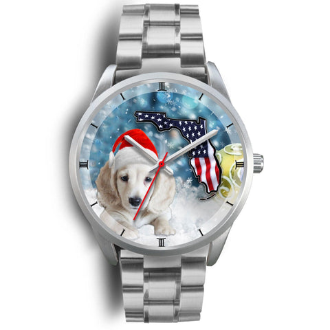 Dachshund Dog On Christmas Florida White Wrist Watch-Free Shipping
