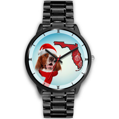 Irish Red And White Setter On Christmas Florida Wrist Watch-Free Shipping