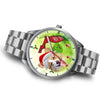 Pembroke Welsh Corgi On Christmas Florida Silver Wrist Watch-Free Shipping