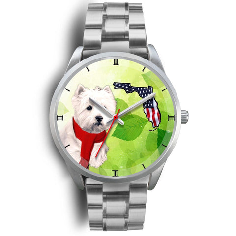 Westie On Christmas Florida Silver Wrist Watch-Free Shipping