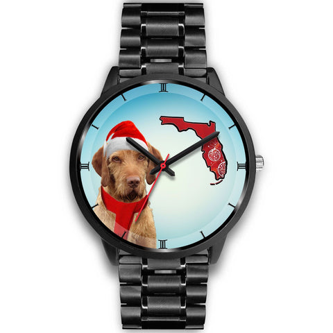 Wirehaired Vizsla On Christmas Florida Wrist Watch-Free Shipping