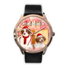 Brittany Dog Christmas Special Golden Wrist Watch-Free Shipping