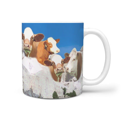 Simmental Cattle (Cow) Mount Rushmore Art Print 360 White Mug