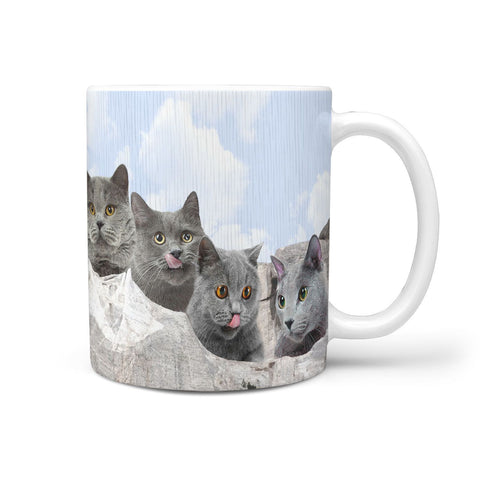 Russian Blue Cat On Mount Rushmore Print 360 Mug